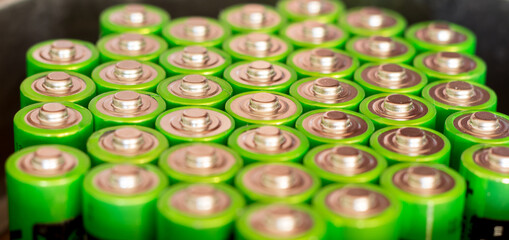 The texture of the batteries on top. Close-up.