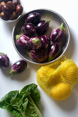 Flat lay with mini striped aubergines