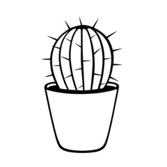 Сactus. Doodle. Outline of  potted plant.