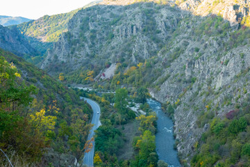 Valley of the Mesta River, view from the Momina Kula fortress in the Rhodope Mountains, Bulgaria