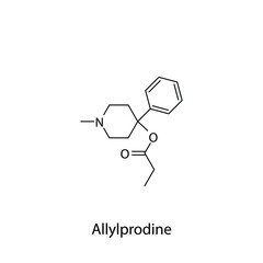 Allylprodine molecular structure, flat skeletal chemical formula. Opioid, painkiller, narcotic, analgesic drug used to treat . Vector illustration.