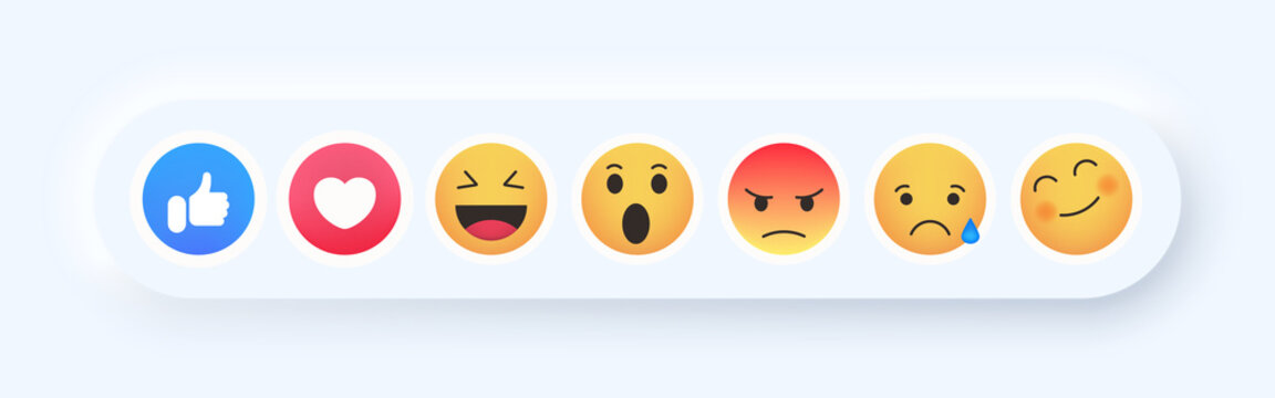 Bubble emoticons comment social media messenger Facebook Instagram Whatsapp chat comment reactions. High quality vector round yellow smiley. Icon template face tear smile, sad, love, like, Lol, emoji