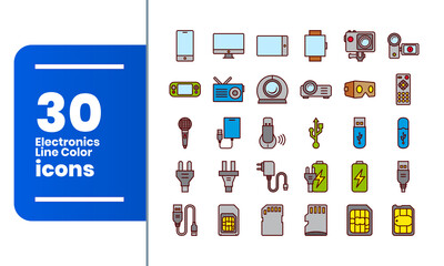 Electronic Devices and Data Transfer Color Icon Set