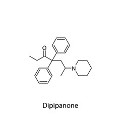 Dipipanone molecular structure, flat skeletal chemical formula. Opioid, painkiller, narcotic, analgesic . Vector illustration.