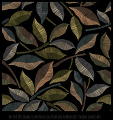 Seamless pattern illustration embroidery thread leaves art