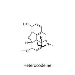 Heterocodeine molecular structure, flat skeletal chemical formula. Opioid, painkiller, narcotic, analgesic . Vector illustration.