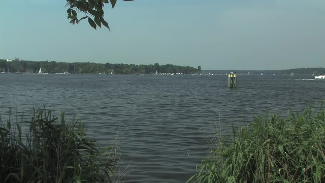 Pan Shot Of Lake Wannsee In Berlin, Germany.