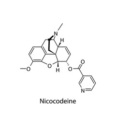 Nicocodeine molecular structure, flat skeletal chemical formula. Opioid, painkiller, narcotic, analgesic . Vector illustration.