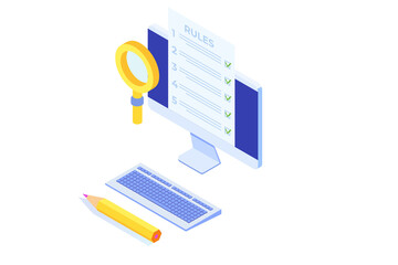 Regulation Compliance, list of rules law isometric concept.  Vector Illustrations