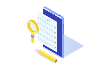 Regulation Compliance, list of rules law isometric concept.  Vector Illustrations