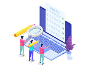 Regulation Compliance, list of rules law isometric concept.  Vector Illustrations