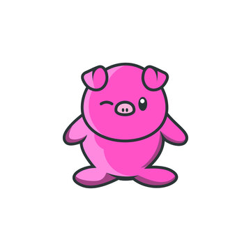 Cute pig cartoon icon, vector illustration