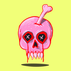 hand drawn red bone stabbed skull image, premium vector