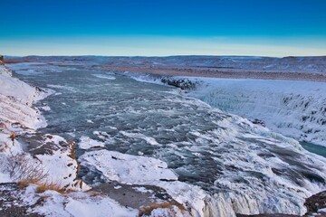 Obraz premium The beautiful Waterfall Gullfoss in Winter, Golden Circle, Iceland