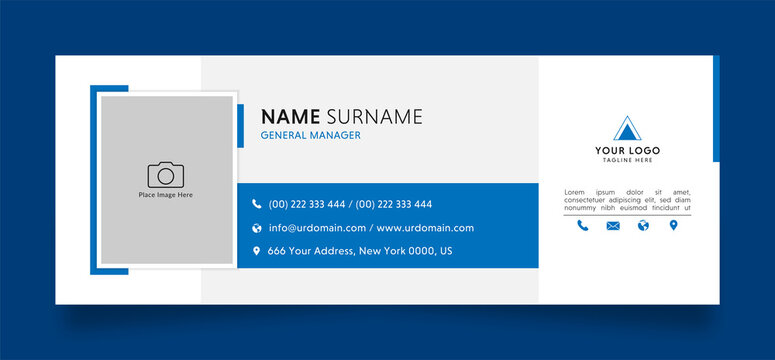 email signature template with an author photo place minimal blue background layout design