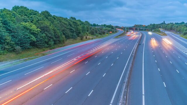 Moving time lapse of traffic of junction 28 on the M1 in Derbyshire