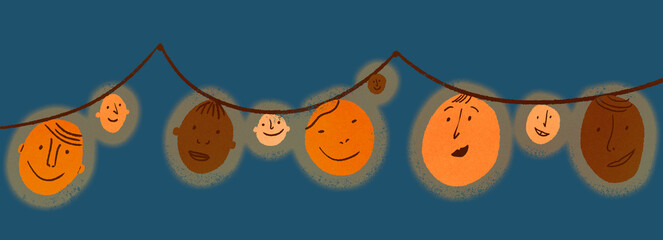 Light string with faces 