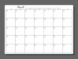 Monthly planner template. Blank notebook page isolated on grey. Paper sheet. - obrazy, fototapety, plakaty