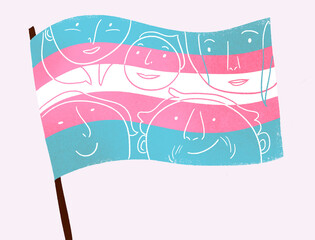 Face patterned trangender flag - obrazy, fototapety, plakaty