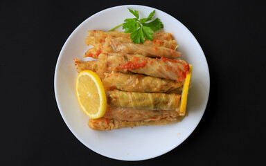 Lahana Sarma, Turkish traditional food,a boiled cabbage leaf that is formed into a roll with a stuffing of rice