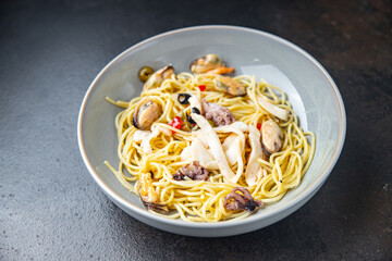 pasta seafood spaghetti healthy meal food snack on the table copy space food background rustic top view