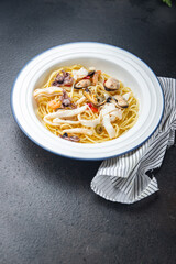 pasta seafood spaghetti healthy meal food snack on the table copy space food background rustic top view