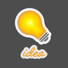 flat yellow light bulb symbol with word IDEA, vector illustration