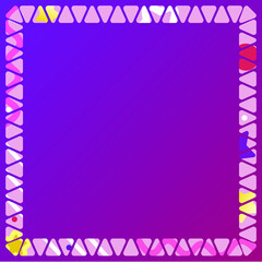 Purple background with frame of triangles for decoration, poster, design, inscription, design, interior, banner, book cover, packaging, postcard