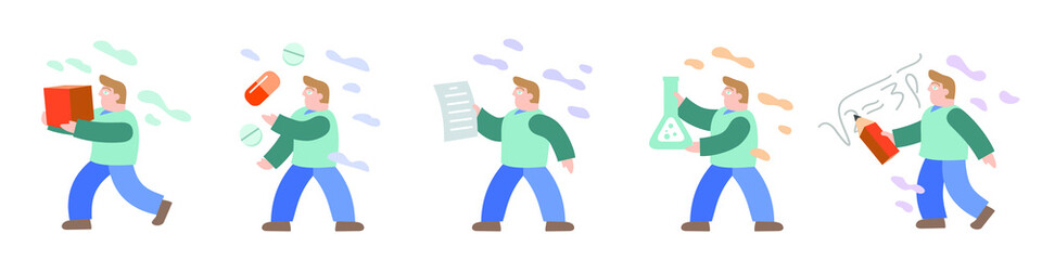 Set of Cartoon Man in Different Poses. Back to school