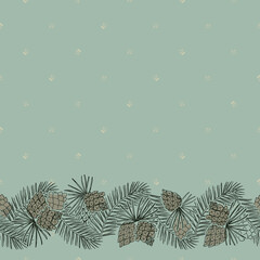 Fototapeta na wymiar Abstract evergreen pine cone seamless border print. Vector illustration, digital background, surface design