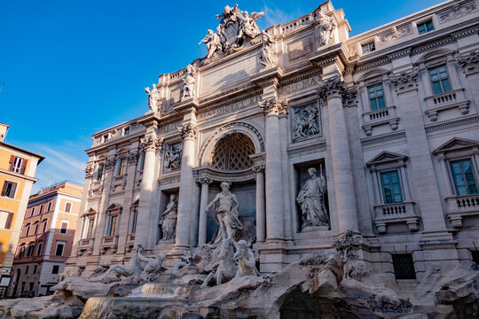 Rome, Italy. August -8-2021. The Trevi Fountain (in Italian: Fontana di Trevi) world famous tourist attraction. 