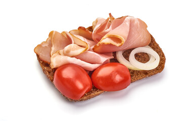 Spanish jamon iberico, serrano ham, isolated on white background.