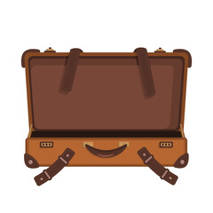 vintage leather classic travel open suitcase in flat style