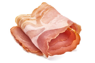 Italian prosciutto crudo or spanish jamon. Jerked meat, isolated on white background.