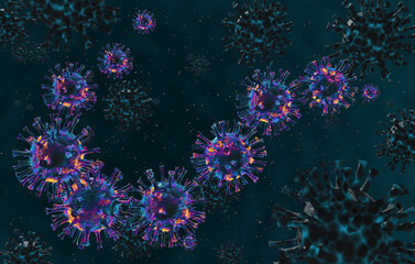 Fototapeta na wymiar Coronavirus mutating concept virus. Omicron variant of the coronavirus. 3d rendering