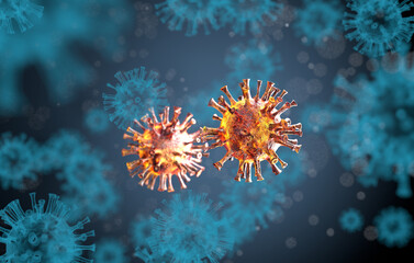 Fototapeta na wymiar Coronavirus (covid-19, SARS CoV 2) under microscope. 3d rendering