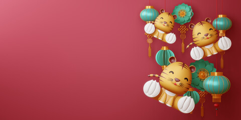 Happy Chinese New Year 2022. Year of the tiger.3d rendering