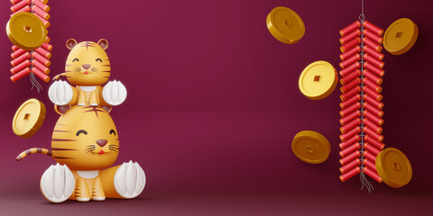 Happy Chinese New Year 2022. Year of the tiger.3d rendering