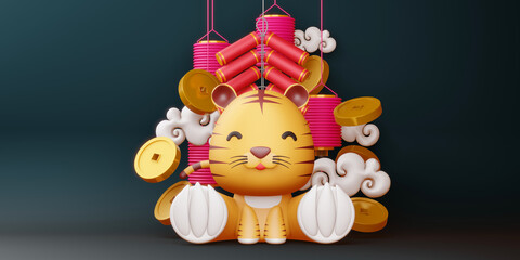 Happy Chinese New Year 2022. Year of the tiger.3d rendering