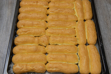 The process of preparing the soft dough for traditional French eclairs