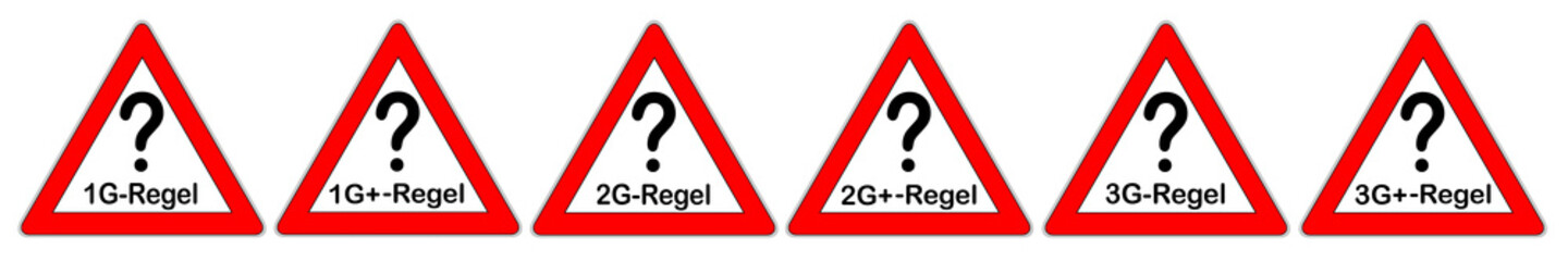 Corona Pandemie Schilder mit verschiedenen Coronaregeln in Deutschland Illustration auf weissem Hintergrund Schutzmaßnahmen 1G  2G  3G - obrazy, fototapety, plakaty