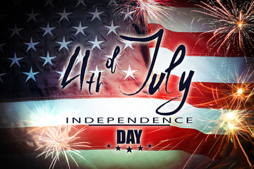 4th of July - Independence Day of USA. National American flag, fireworks and sparklers
