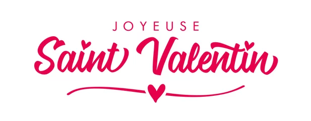 Foto op Plexiglas Joyeuse saint Valentin French calligraphy - Happy Valentines Day card. Horizontal Valentine holiday pink lettering, romantic header for website template, France banner design. Festive vector © koltukovs