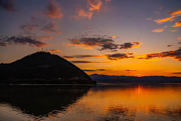 Sunset on Danube gorge at Djerdap in Serbia