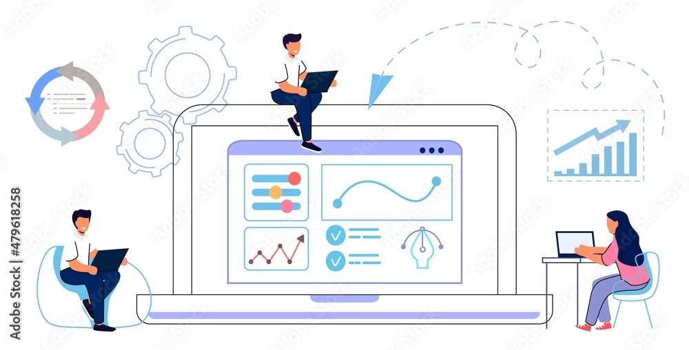Wall mural workflow automation workforce organization and management business growth ways abstract concept vect