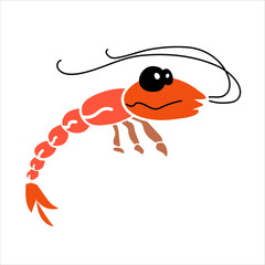 Shrimp character cartoon. Vector illustration.