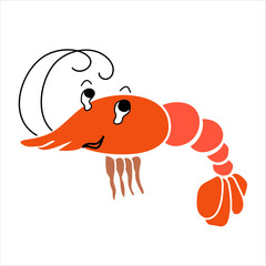 Shrimp character cartoon. Vector illustration.