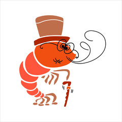 Shrimp character cartoon. Vector illustration.