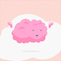 Calm brain meditation for relaxing the balance or mental well-being of a tiny person. An organ character with cute and funny control of the world and a vector illustration of the focus of the mind. Re