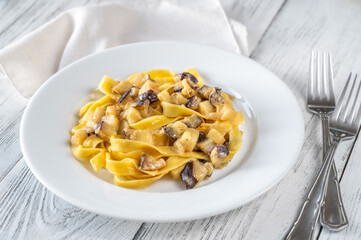 Creamy garlic eggplant and parmesan pasta